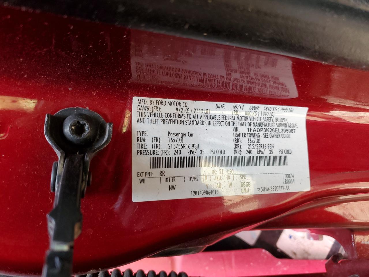 2014 Ford Focus Se VIN: 1FADP3K26EL395987 Lot: 71377695