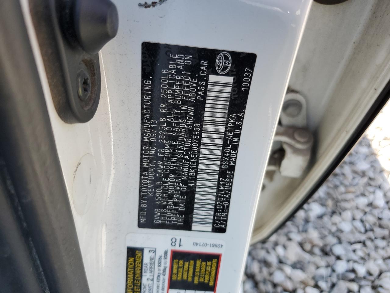 2013 Toyota Avalon Base VIN: 4T1BK1EB5DU075998 Lot: 80411325