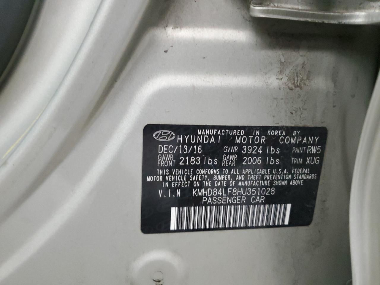 2017 Hyundai Elantra Se VIN: KMHD84LF8HU351028 Lot: 81600355