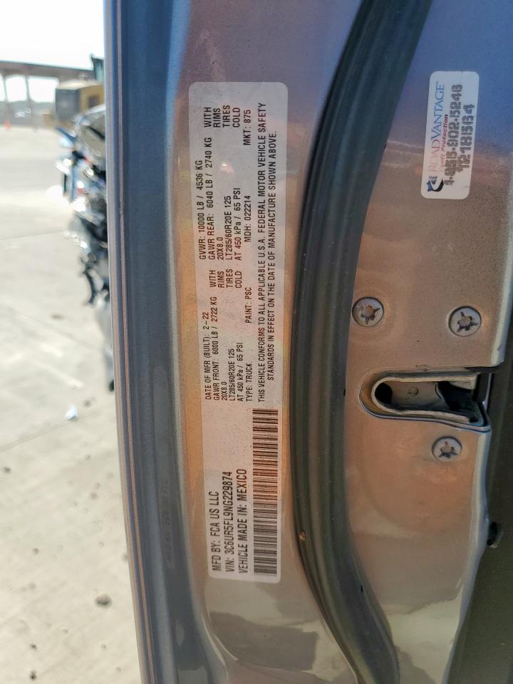 2022 Ram 2500 Laramie VIN: 3C6UR5FL9NG229874 Lot: 80707105