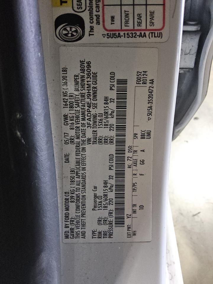 2017 Ford Fiesta Se VIN: 3FADP4EJ9HM136096 Lot: 93118605