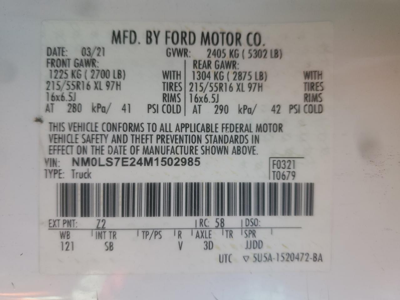 2021 Ford Transit Connect Xl VIN: NM0LS7E24M1502985 Lot: 81147095