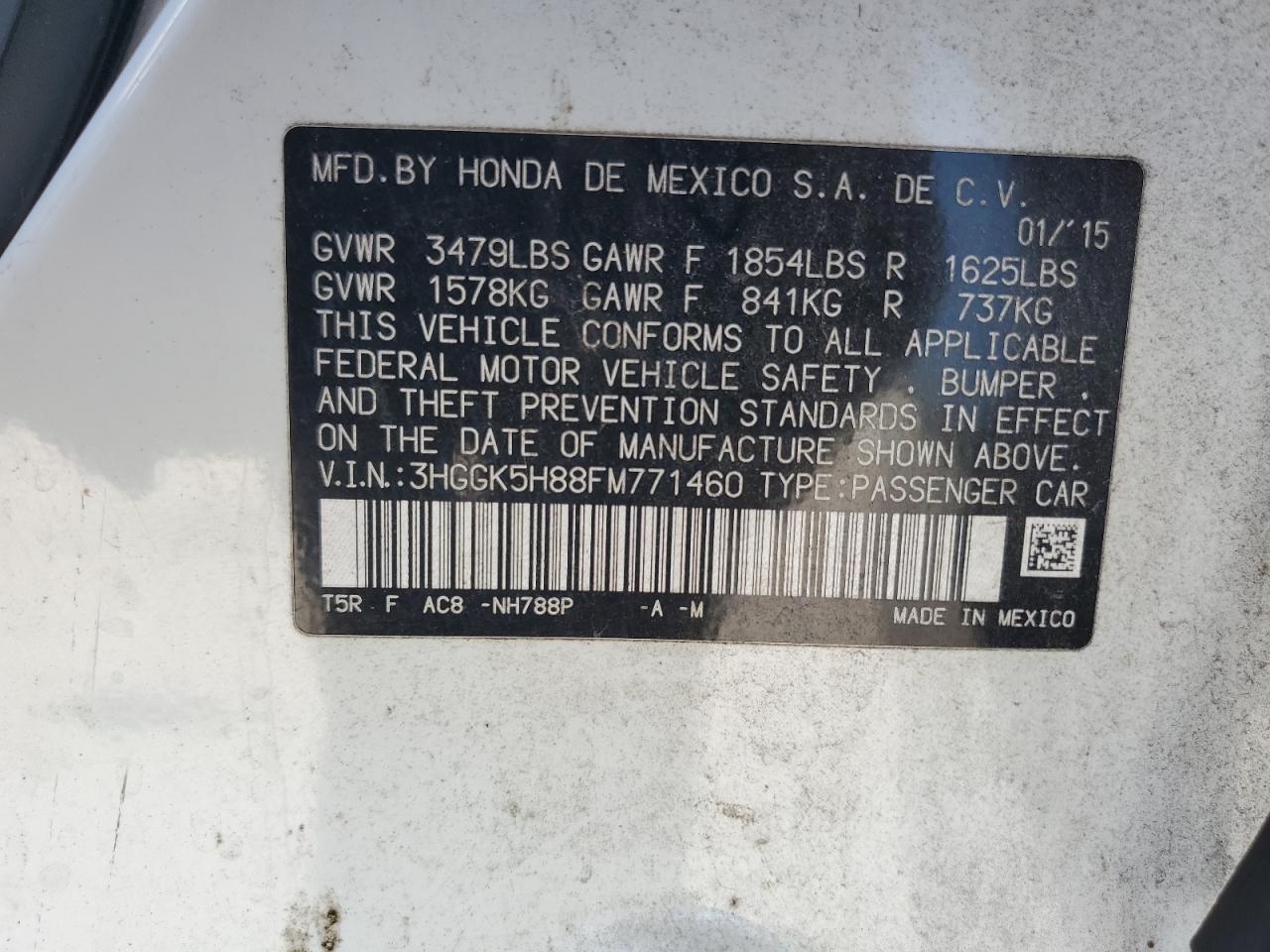 2015 Honda Fit Ex VIN: 3HGGK5H88FM771460 Lot: 71527625