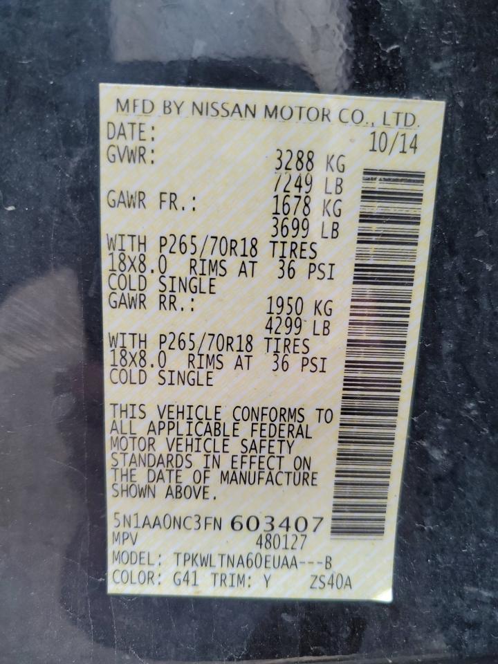 2015 Nissan Armada Sv VIN: 5N1AA0NC3FN603407 Lot: 80447635