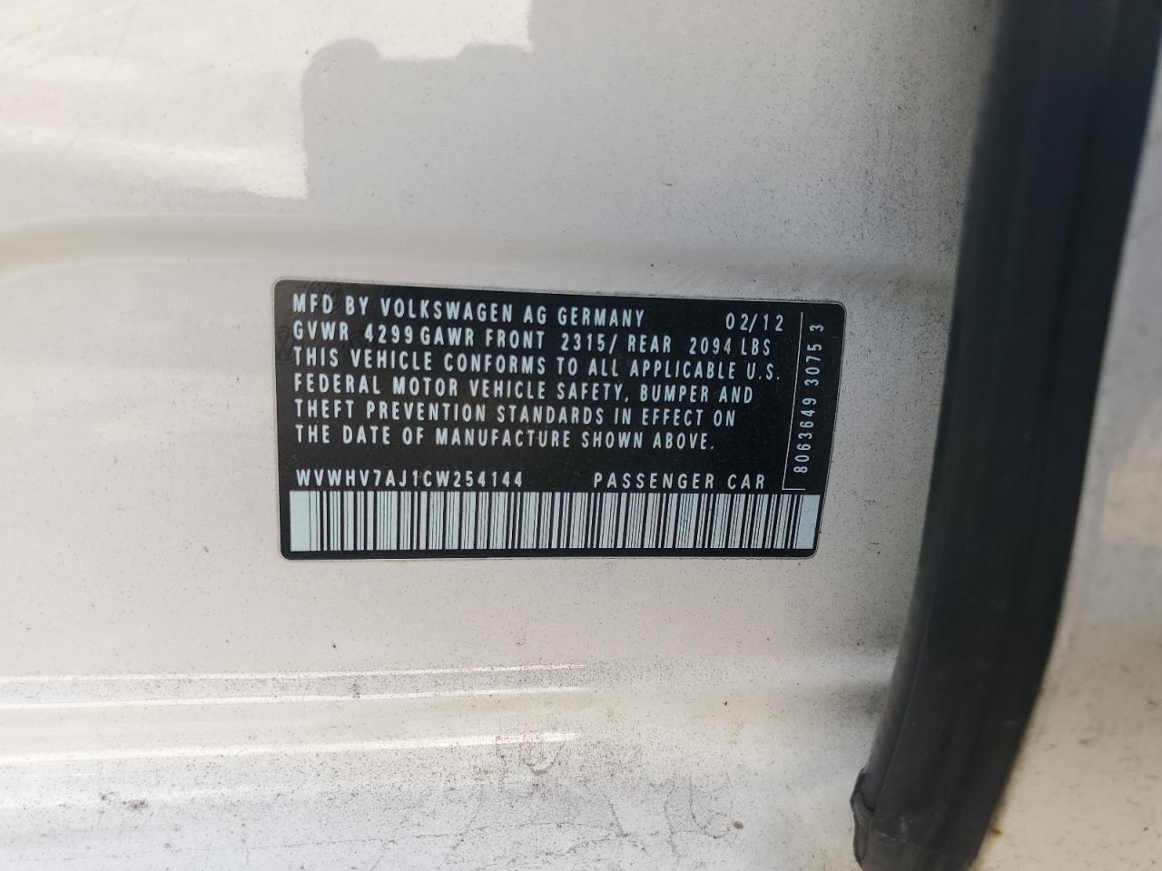 2012 Volkswagen Gti VIN: WVWHV7AJ1CW254144 Lot: 71891655