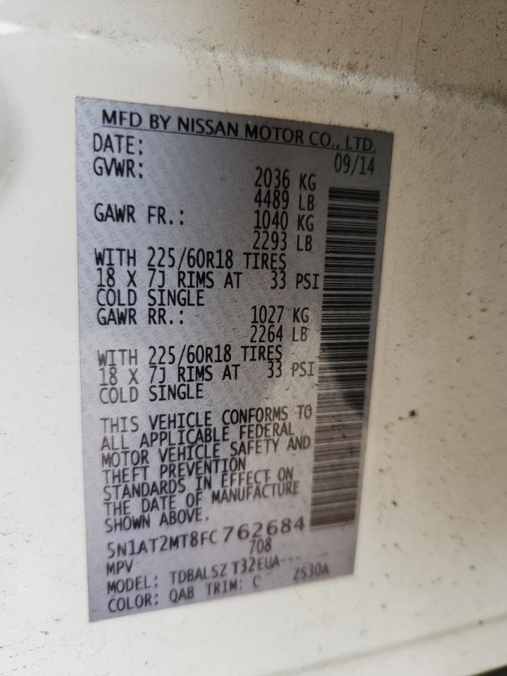 2015 Nissan Rogue S VIN: 5N1AT2MT8FC762684 Lot: 81720975