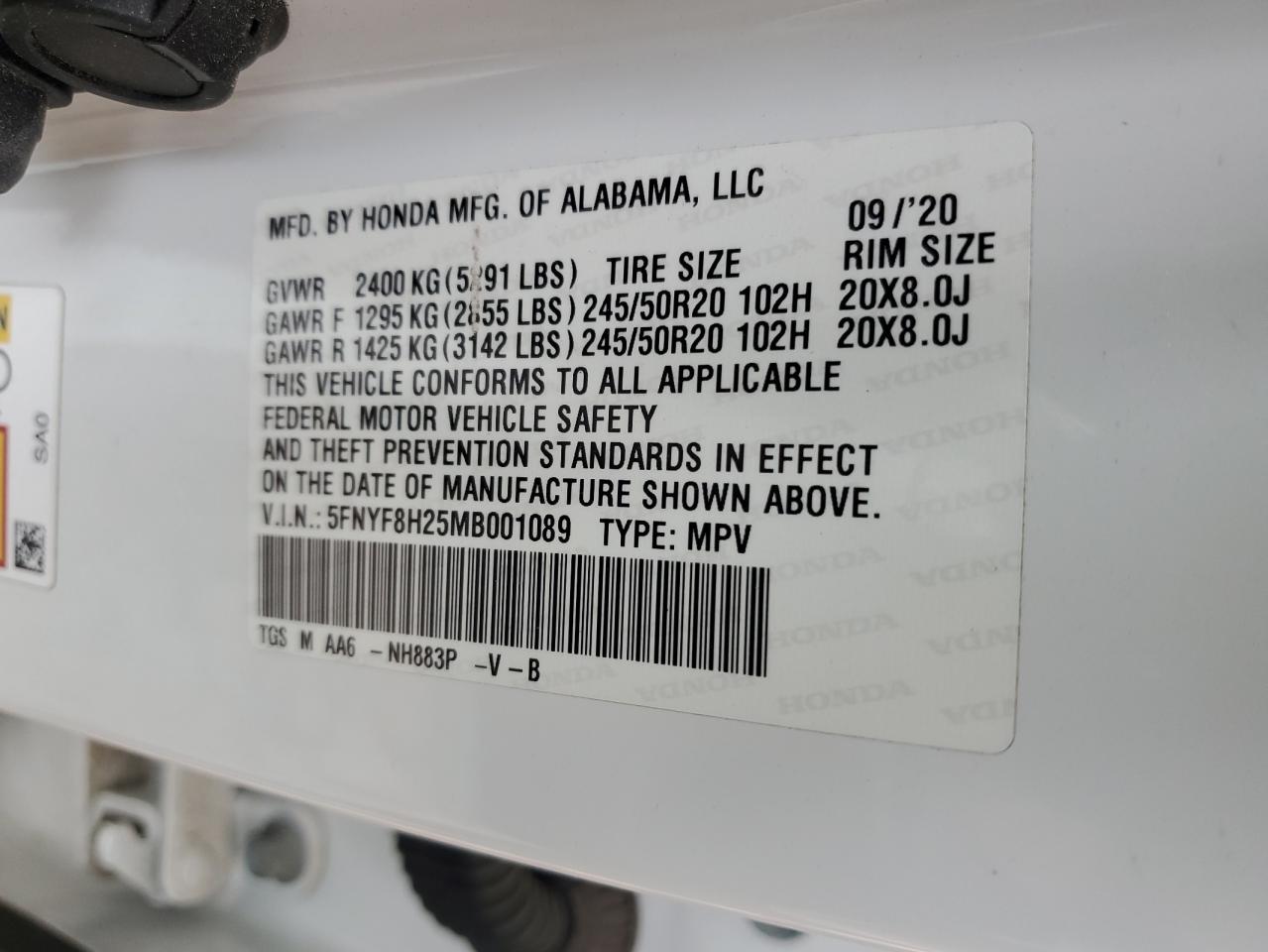 2021 Honda Passport Sport VIN: 5FNYF8H25MB001089 Lot: 72032805