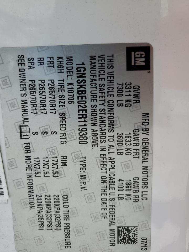 2014 Chevrolet Tahoe K1500 Lt VIN: 1GNSKBE02ER119380 Lot: 81695585