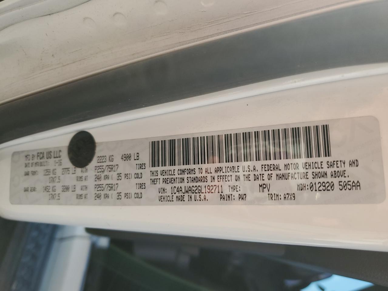 2016 Jeep Wrangler Sport VIN: 1C4AJWAG2GL192711 Lot: 80287885