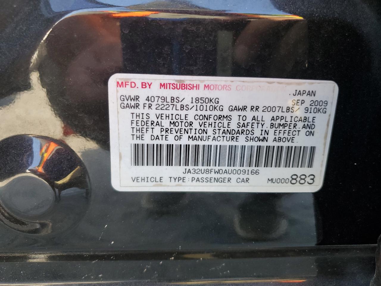 2010 Mitsubishi Lancer Gts VIN: JA32U8FW0AU009166 Lot: 80564785