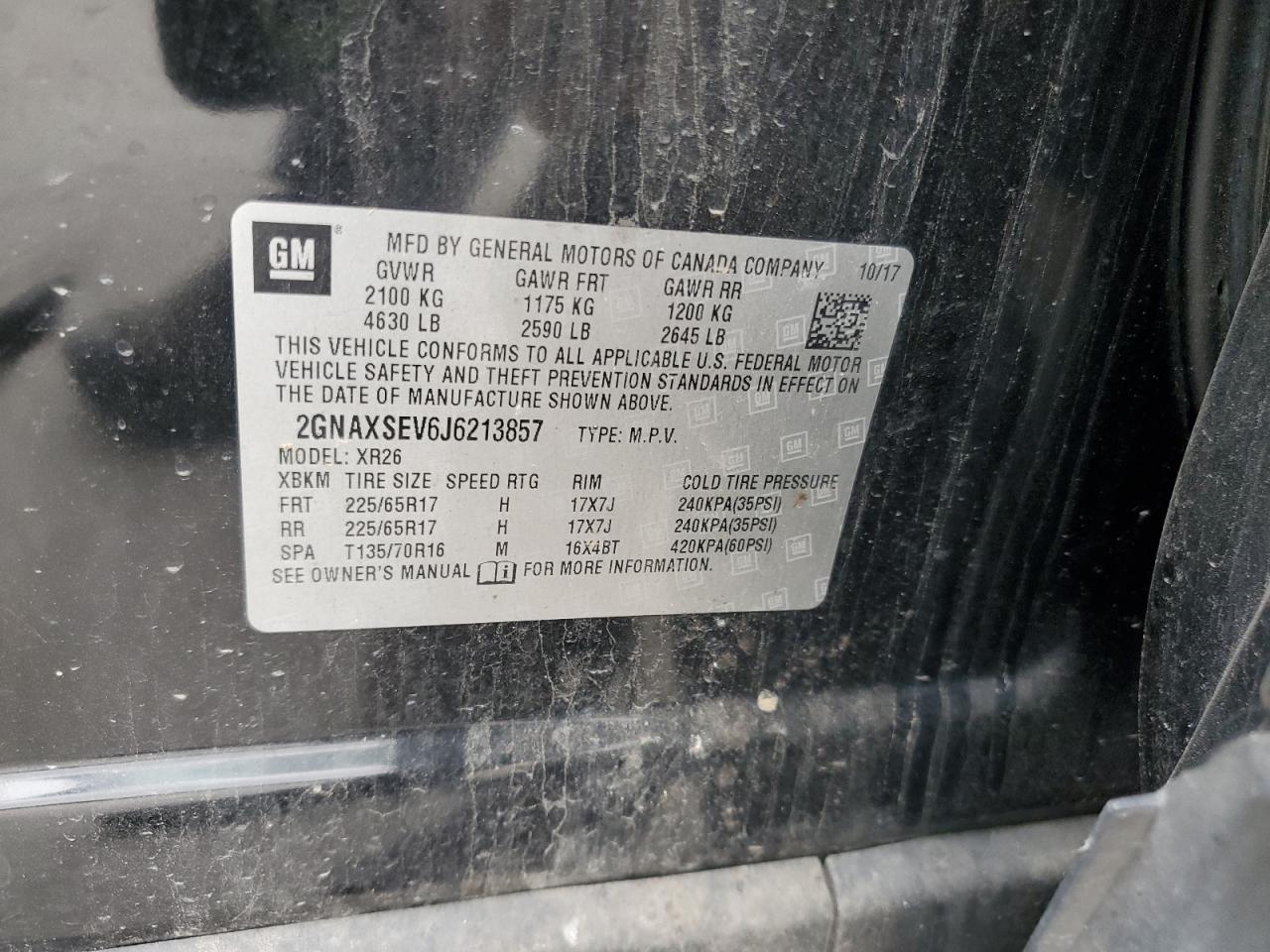 2018 Chevrolet Equinox Lt VIN: 2GNAXSEV6J6213857 Lot: 71787705