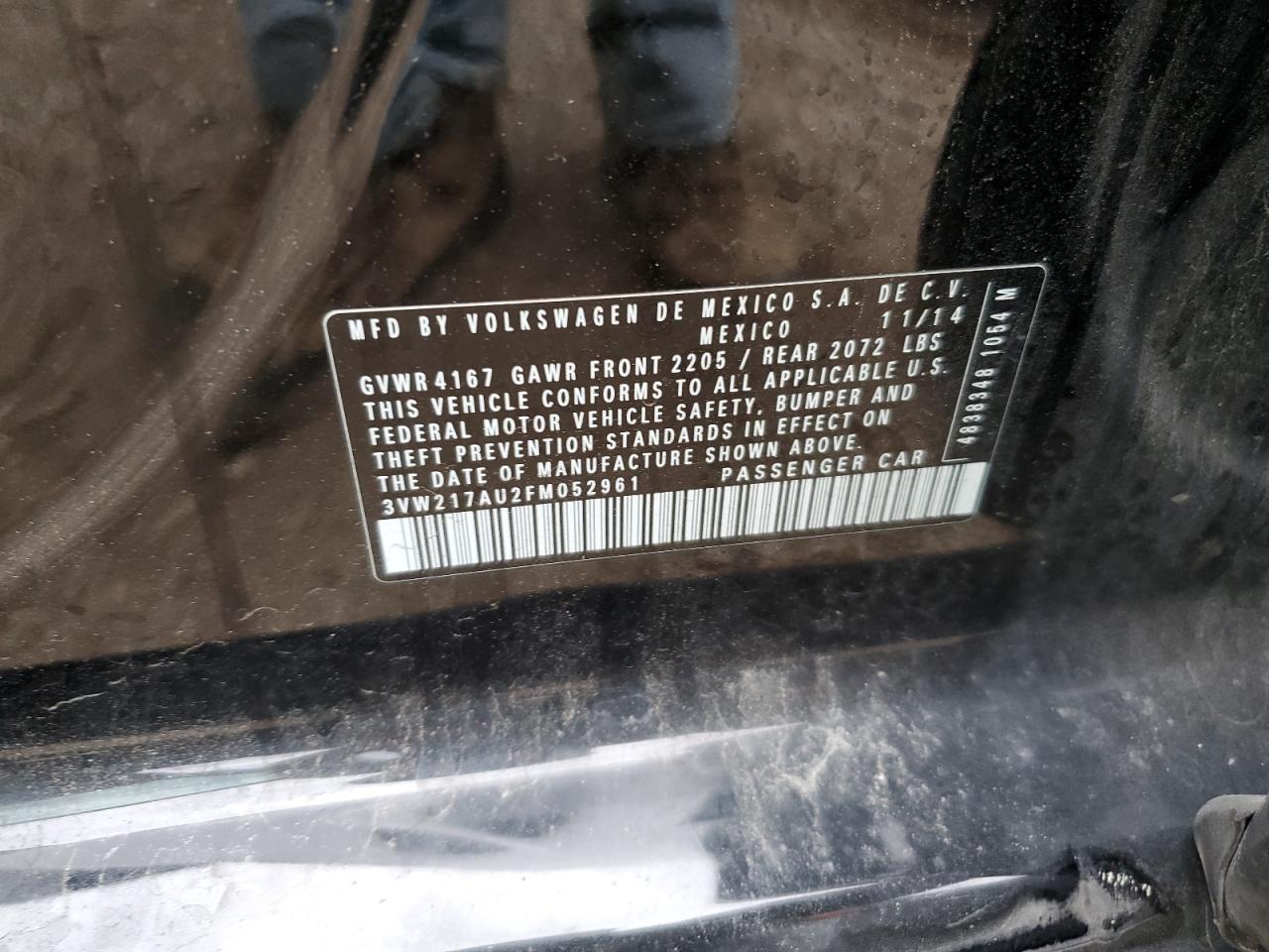 2015 Volkswagen Golf VIN: 3VW217AU2FM052961 Lot: 81622555