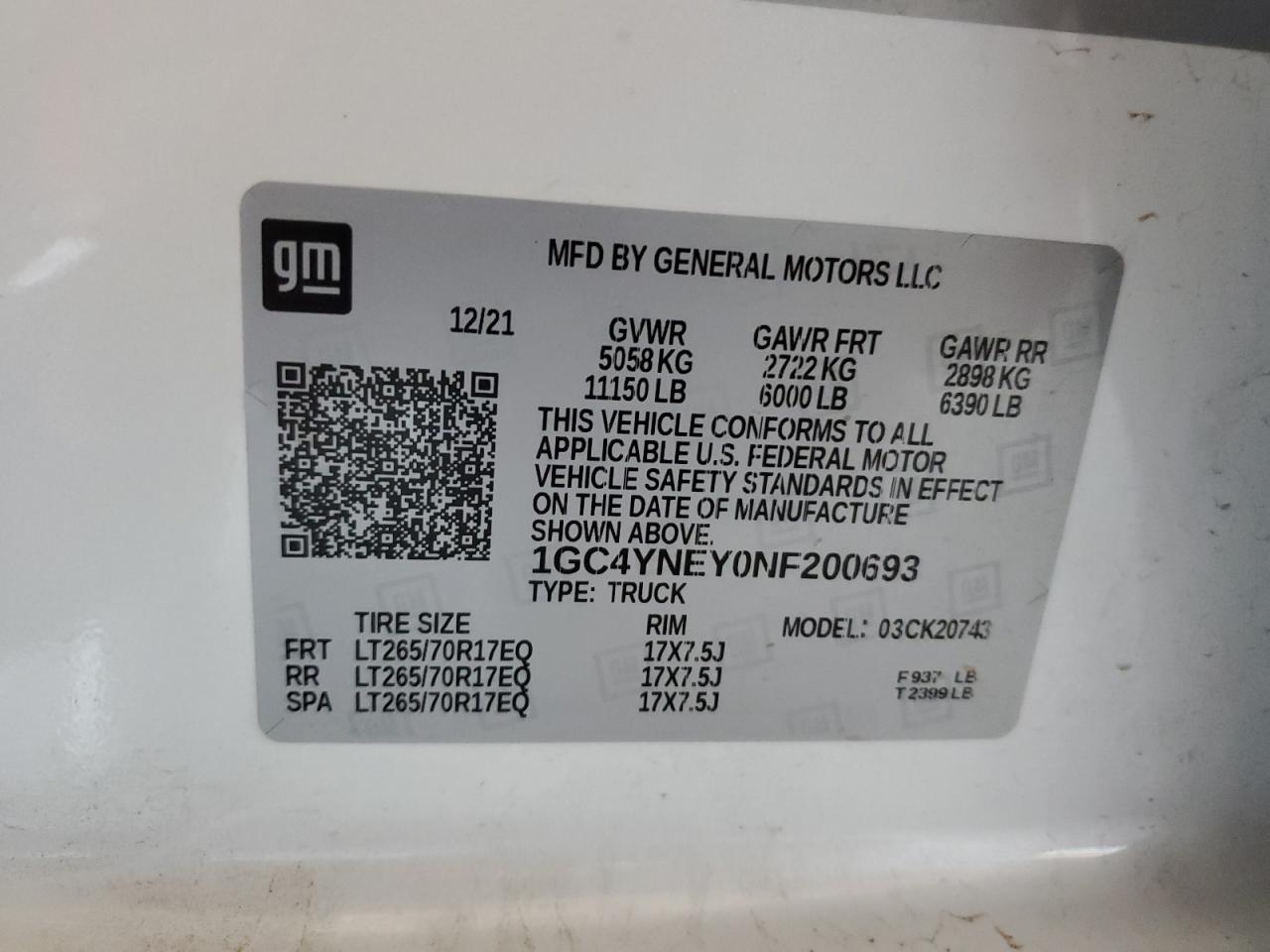 2022 Chevrolet Silverado K2500 Heavy Duty Lt VIN: 1GC4YNEY0NF200693 Lot: 72059965