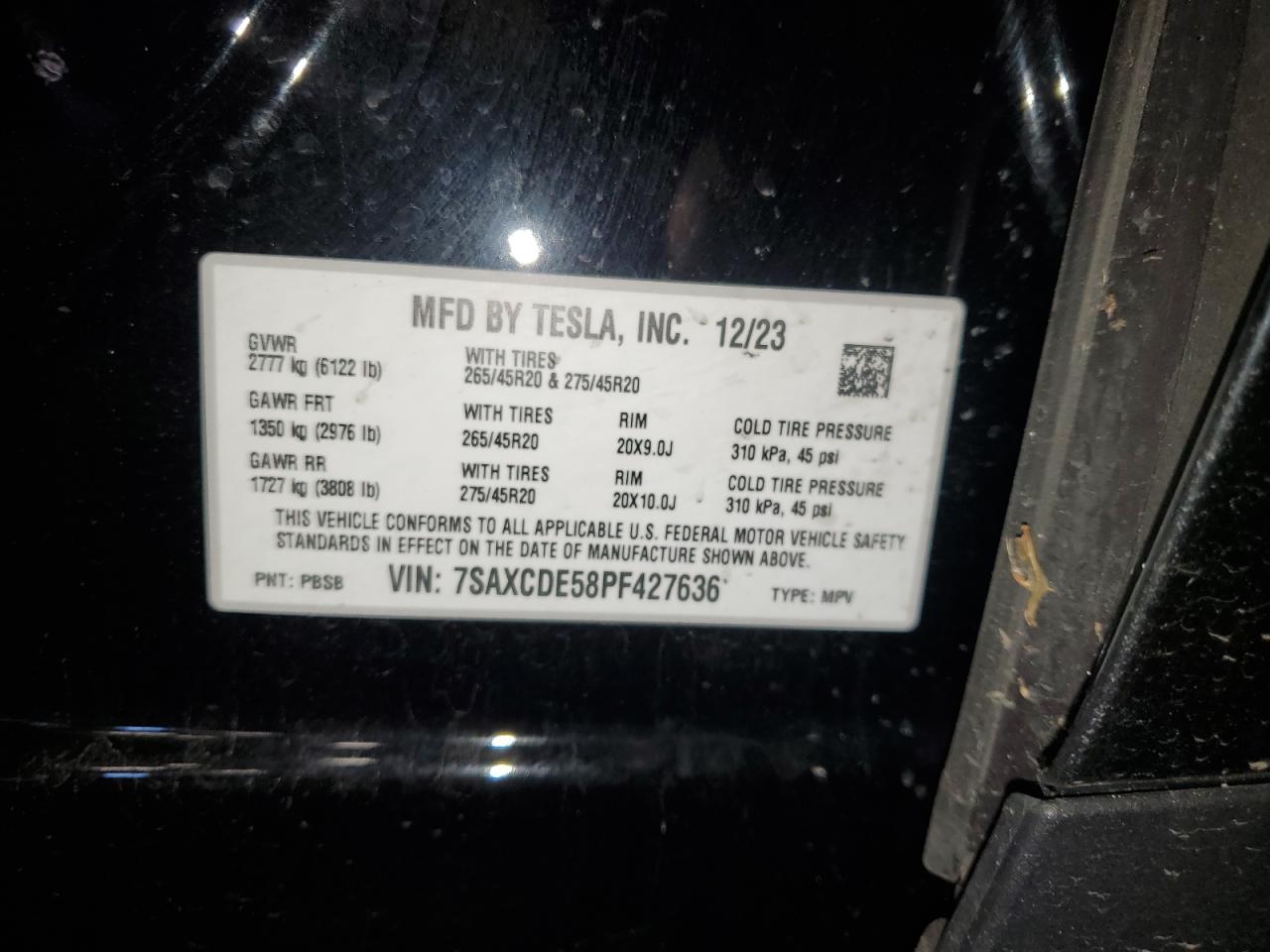 2023 Tesla Model X VIN: 7SAXCDE58PF427636 Lot: 81063615