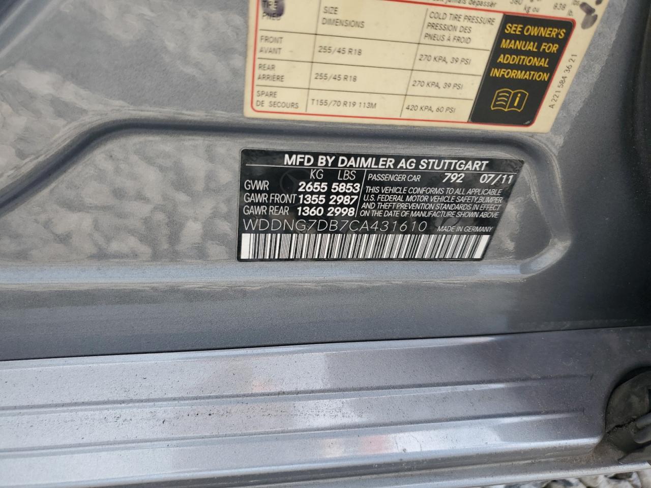 2012 Mercedes-Benz S 550 VIN: WDDNG7DB7CA431610 Lot: 71314725