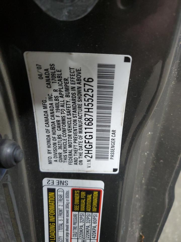 2007 Honda Civic Lx VIN: 2HGFG11687H552576 Lot: 81543745