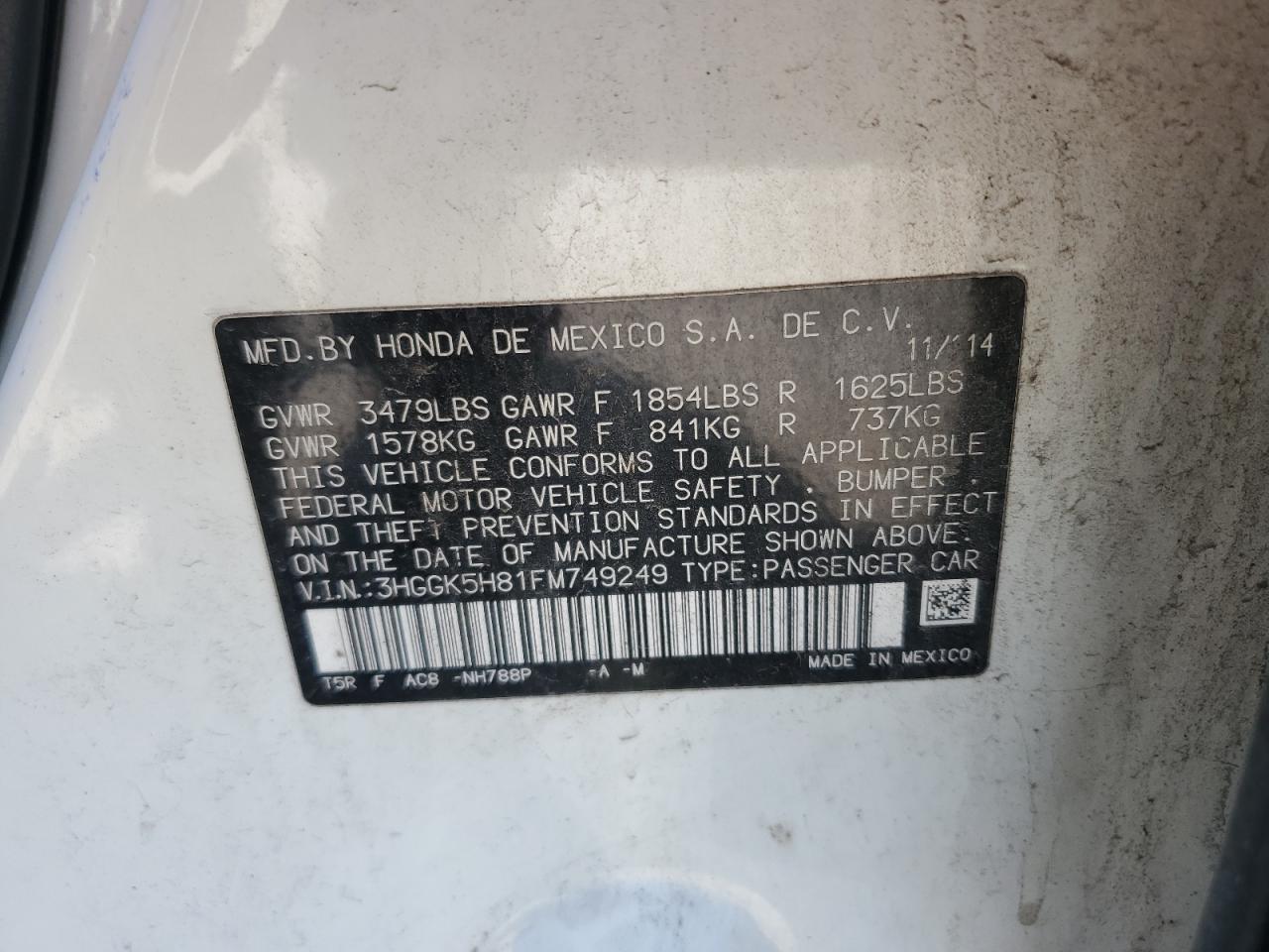 2015 Honda Fit Ex VIN: 3HGGK5H81FM749249 Lot: 80411475