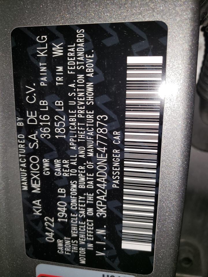 2022 Kia Rio Lx VIN: 3KPA24AD0NE477873 Lot: 84645355