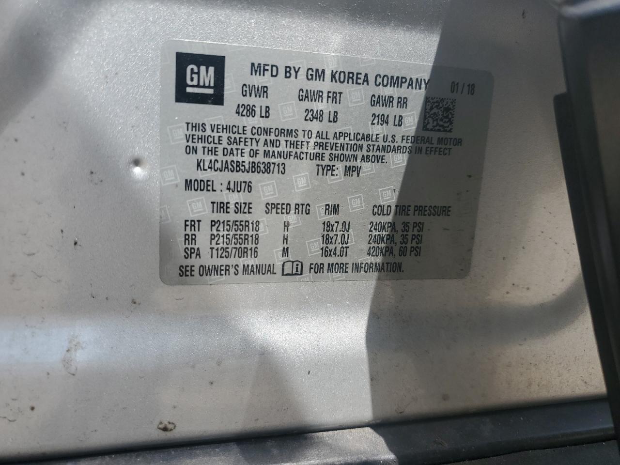 2018 Buick Encore Preferred VIN: KL4CJASB5JB638713 Lot: 80354425