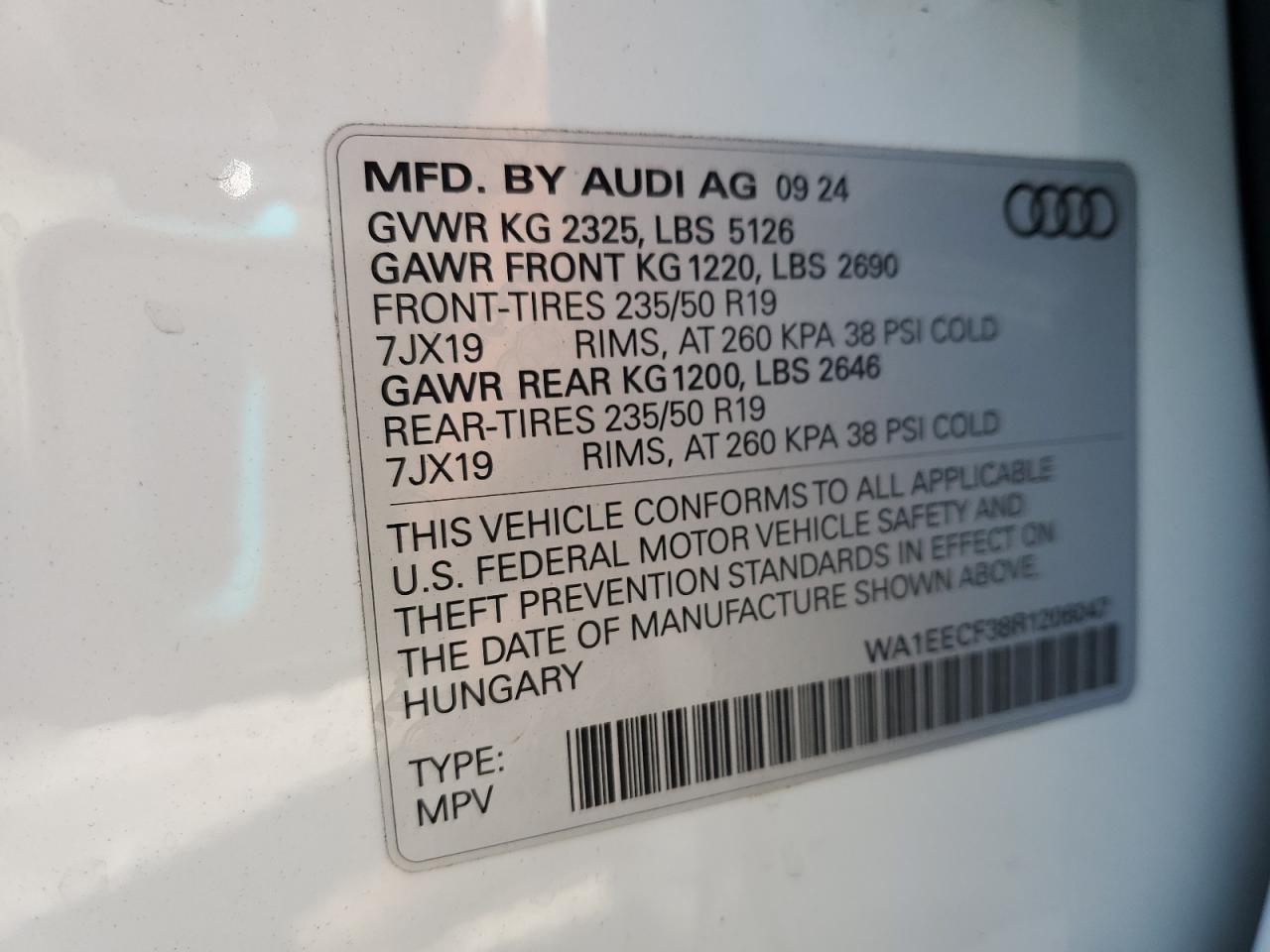 2024 Audi Q3 Premium Plus S Line 45 VIN: WA1EECF38R1206047 Lot: 81925765