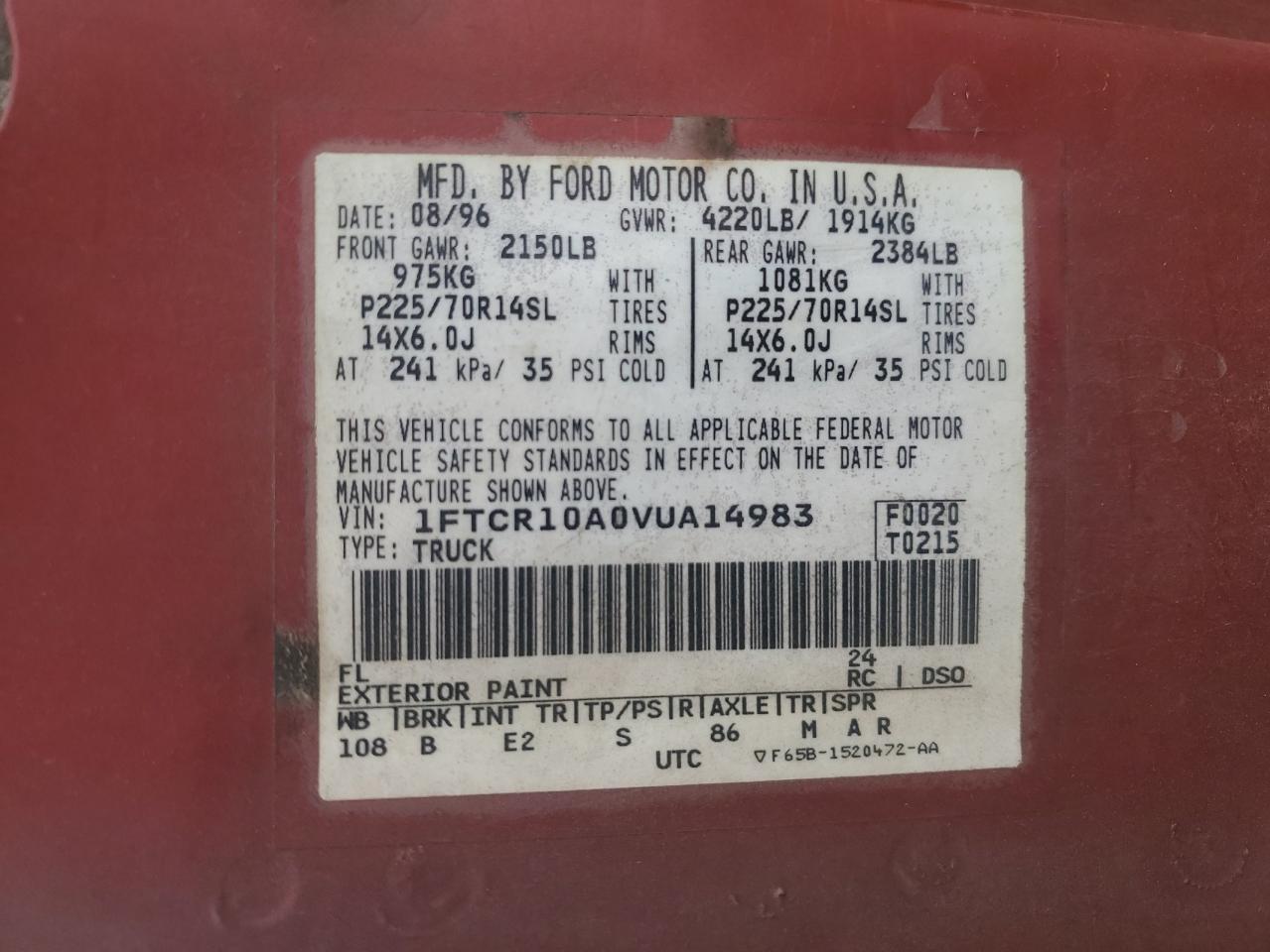 1997 Ford Ranger VIN: 1FTCR10A0VUA14983 Lot: 84465325