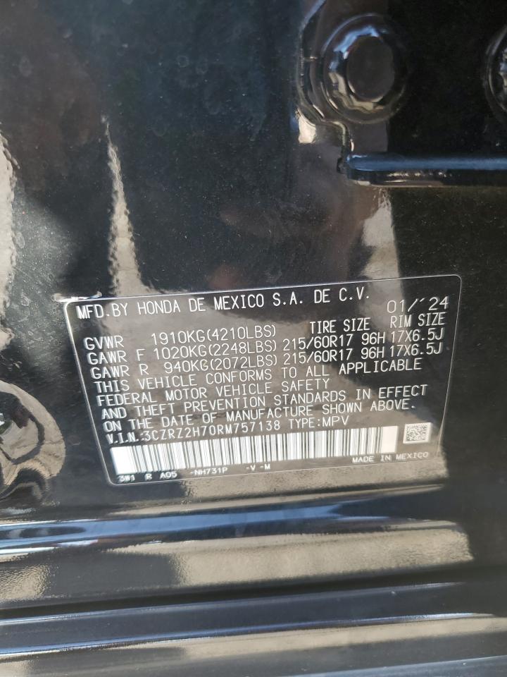 2024 Honda Hr-V Exl VIN: 3CZRZ2H70RM757138 Lot: 80915075