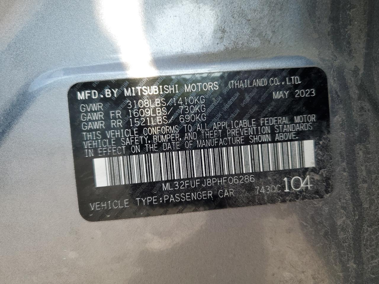 2023 Mitsubishi Mirage G4 Es VIN: ML32FUFJ8PHF06286 Lot: 71546235