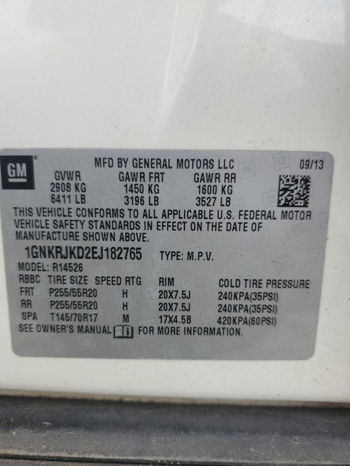 2014 Chevrolet Traverse Ltz VIN: 1GNKRJKD2EJ182765 Lot: 84739485