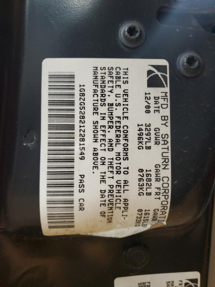 2001 Saturn Sl1 VIN: 1G8ZG52821Z281549 Lot: 71833925