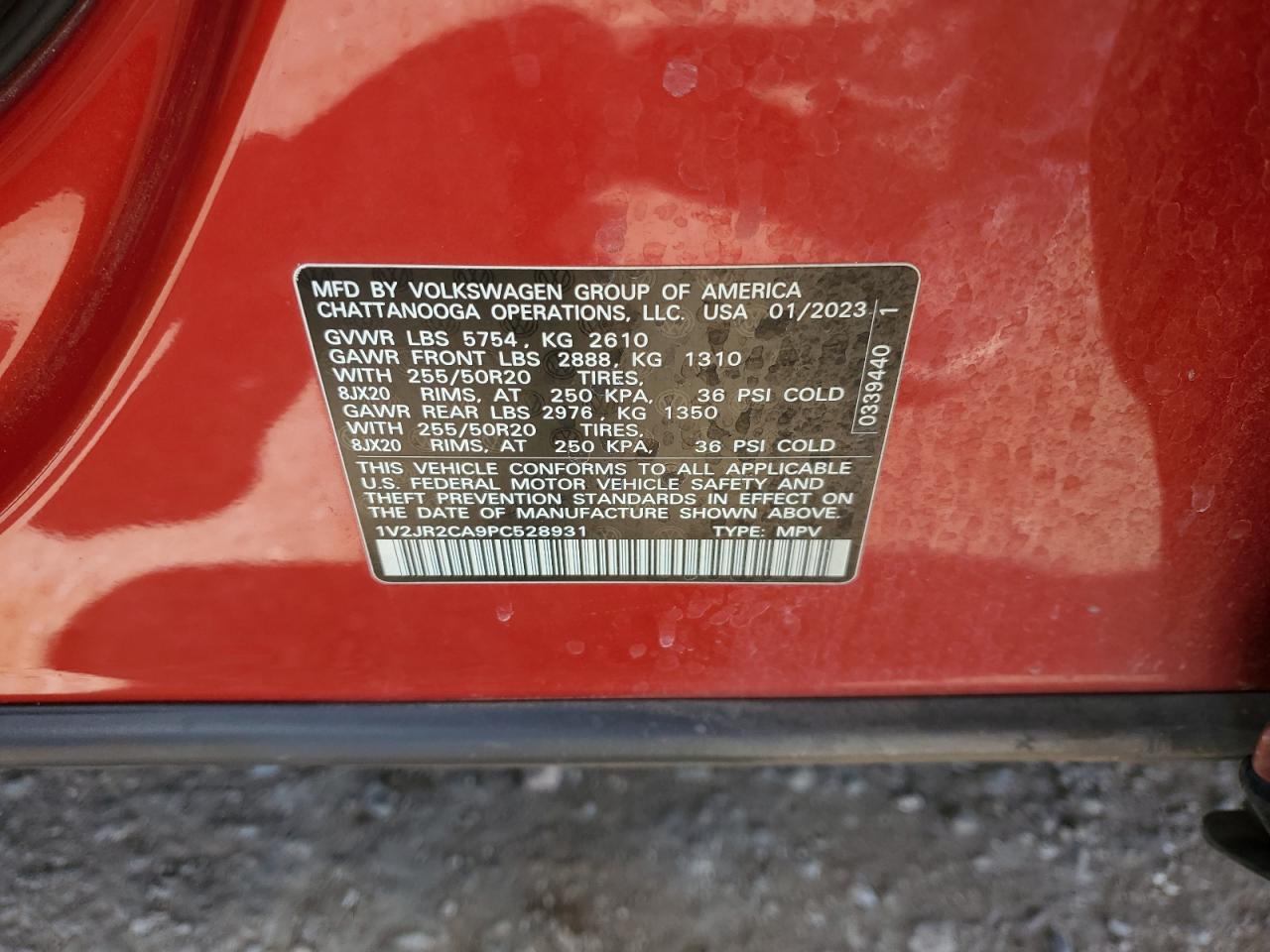 2023 Volkswagen Atlas Se VIN: 1V2JR2CA9PC528931 Lot: 70720685