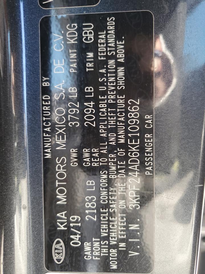 2019 Kia Forte Fe VIN: 3KPF24AD6KE109862 Lot: 84228825