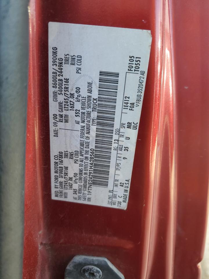 2001 Ford Econoline E250 Van VIN: 1FTNE24291HA28560 Lot: 80618005