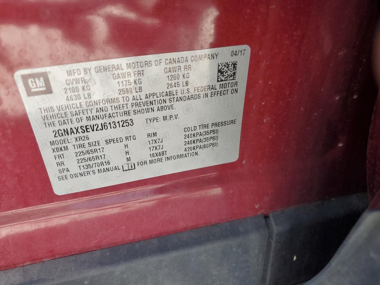 2018 Chevrolet Equinox Lt VIN: 2GNAXSEV2J6131253 Lot: 80991665