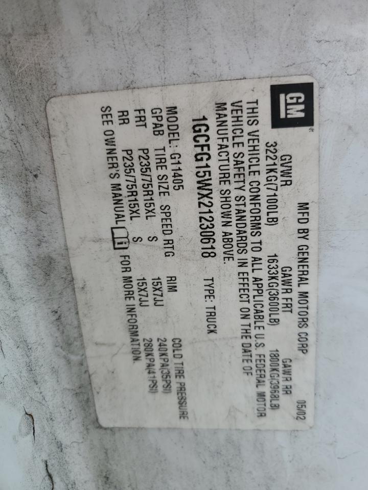 2002 Chevrolet Express G1500 VIN: 1GCFG15WX21230618 Lot: 81868395