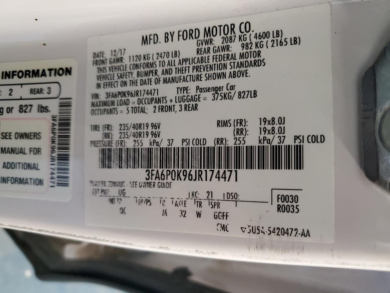 2018 Ford Fusion Titanium/Platinum VIN: 3FA6P0K96JR174471 Lot: 80536895