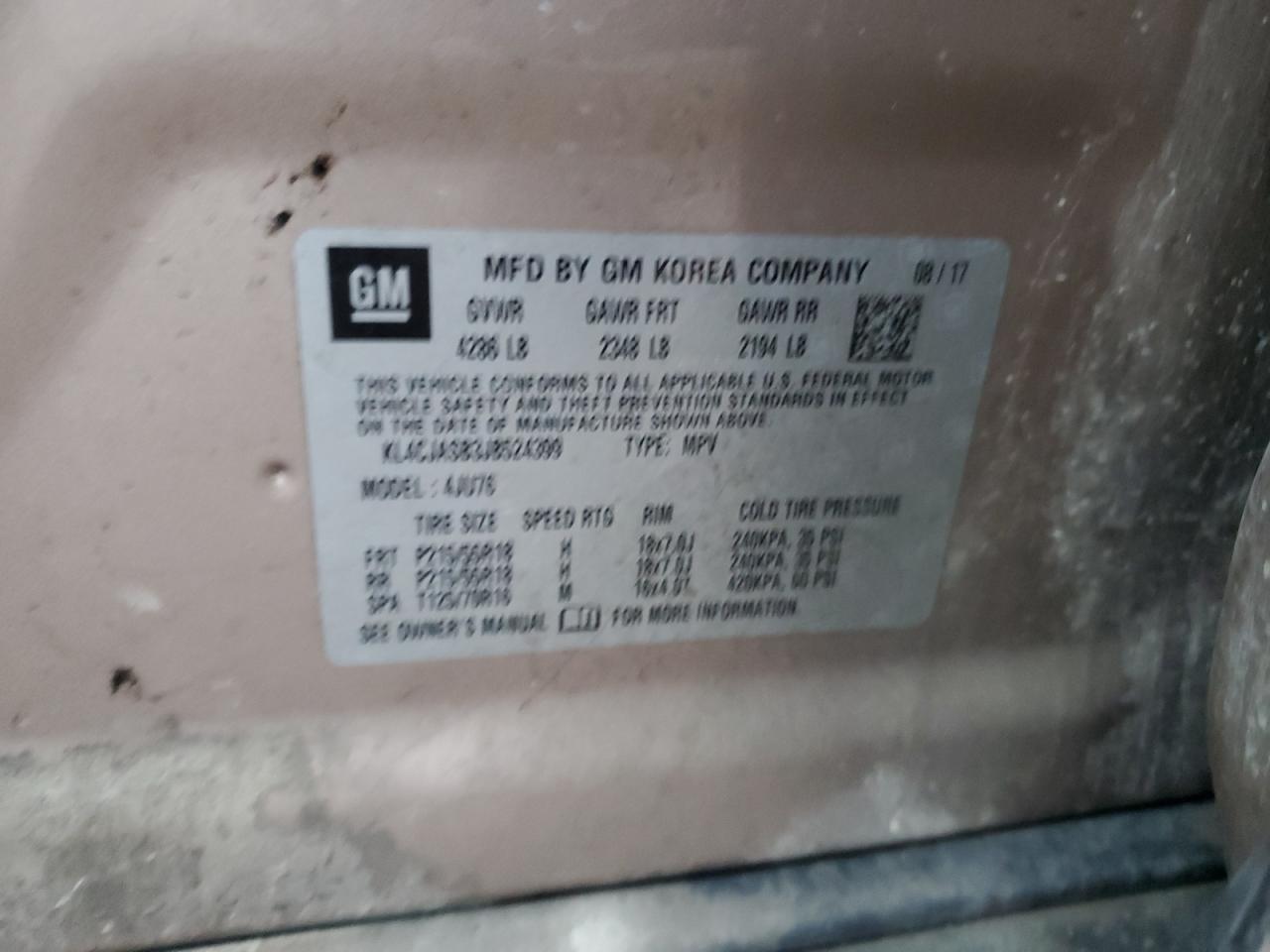 2018 Buick Encore Preferred VIN: KL4CJASB3JB524399 Lot: 82068615