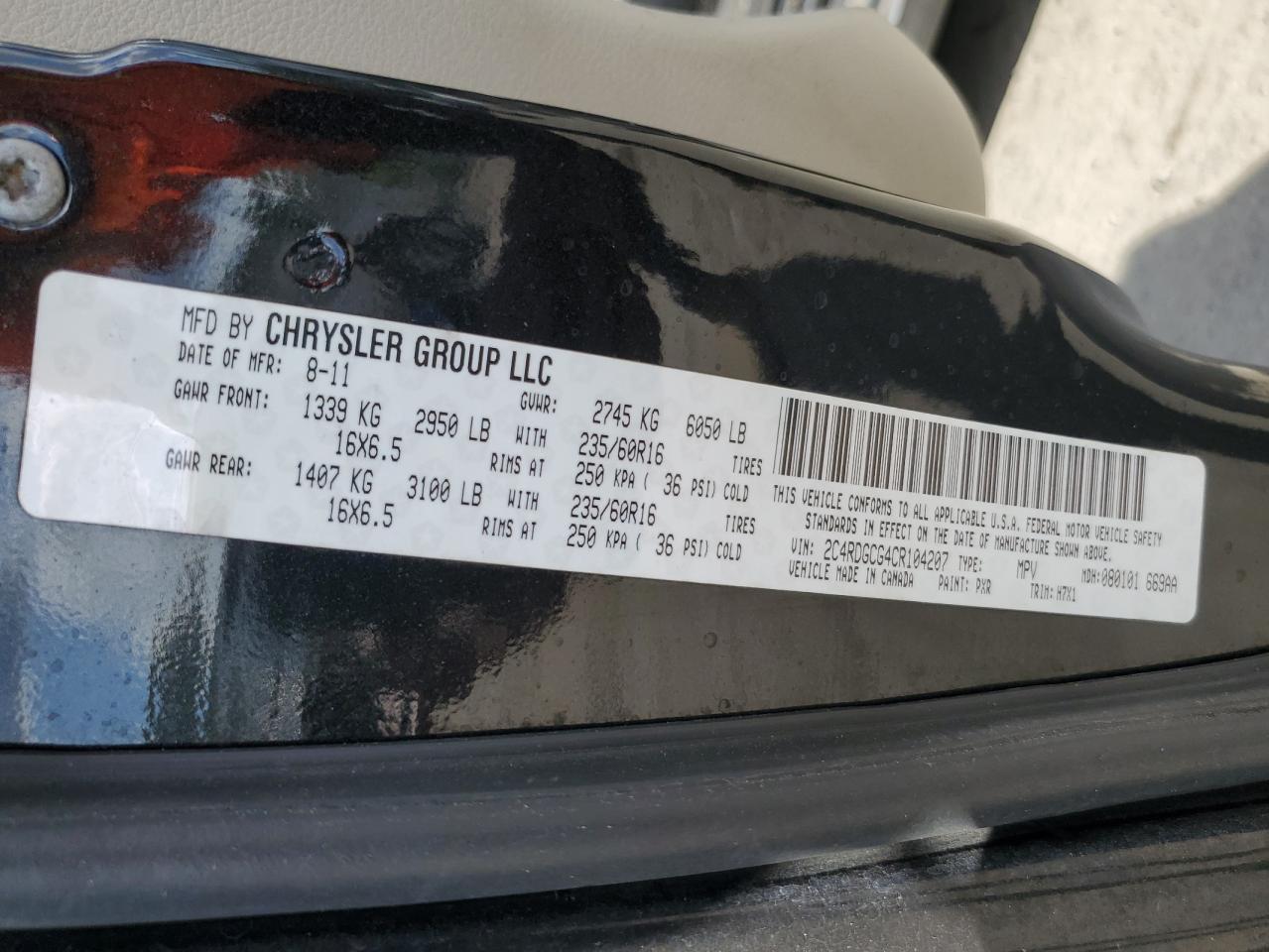 2012 Dodge Grand Caravan Sxt VIN: 2C4RDGCG4CR104207 Lot: 81743065