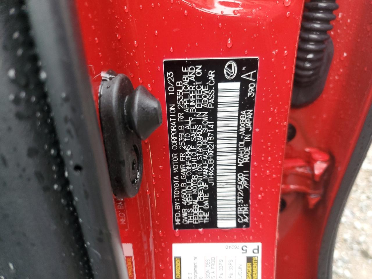 2024 Lexus Ux 250H Base VIN: JTHX6JBHXR2187141 Lot: 80849965