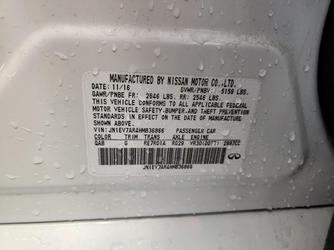 2017 Infiniti Q50 Premium VIN: JN1EV7AR4HM836866 Lot: 80389265