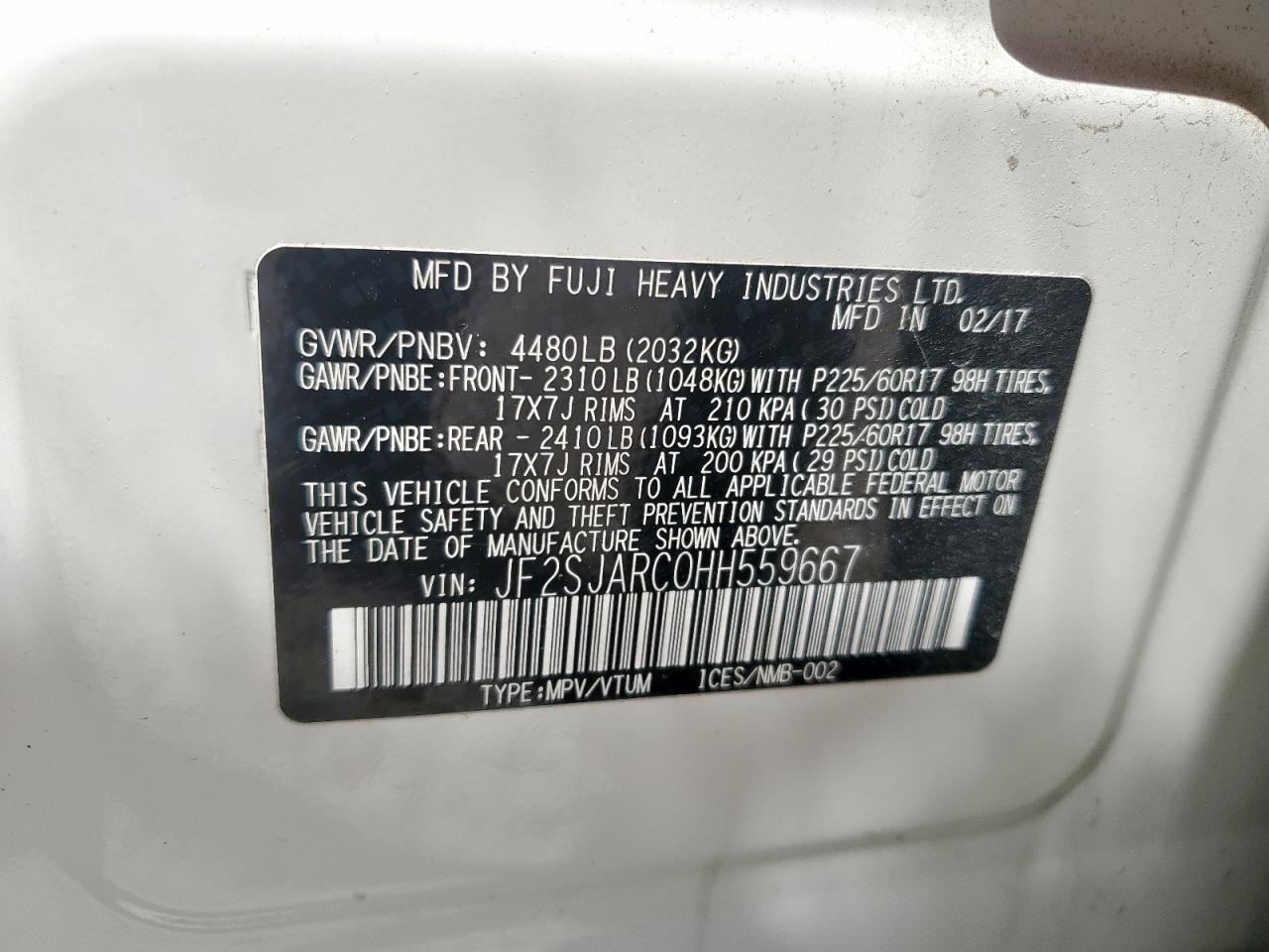 2017 Subaru Forester 2.5I Limited VIN: JF2SJARC0HH559667 Lot: 82035265