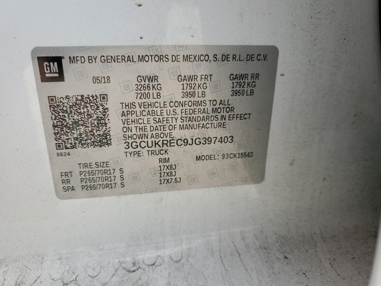 2018 Chevrolet Silverado K1500 Lt VIN: 3GCUKREC9JG397403 Lot: 81729055