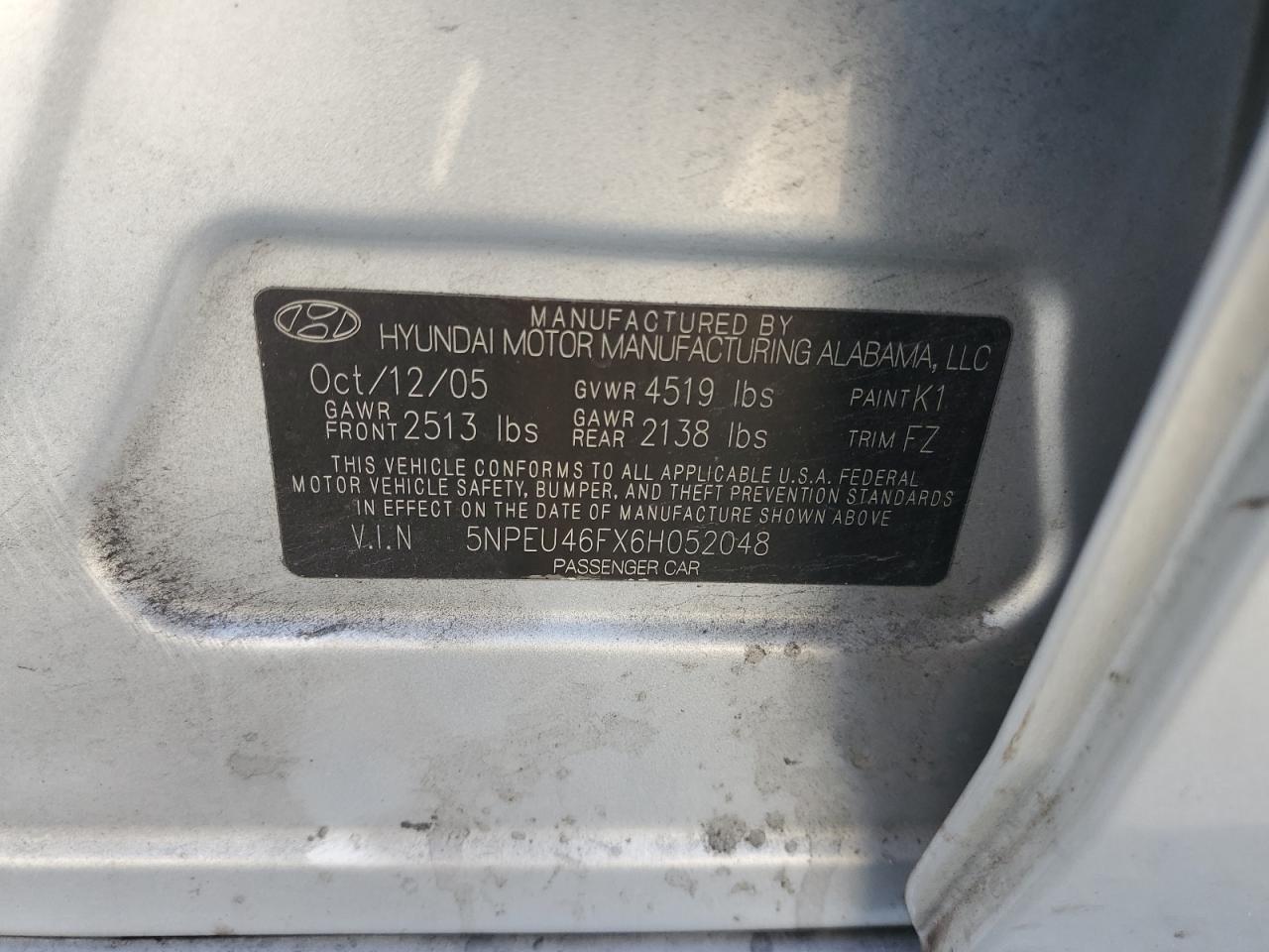 2006 Hyundai Sonata Gls VIN: 5NPEU46FX6H052048 Lot: 81280215