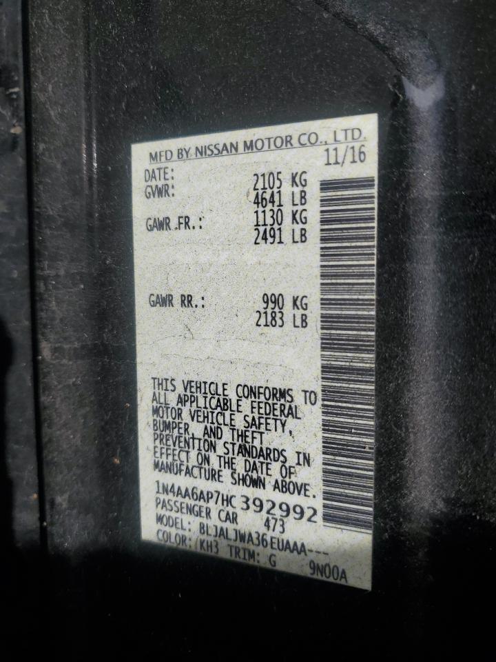 2017 Nissan Maxima 3.5S VIN: 1N4AA6AP7HC392992 Lot: 81851985