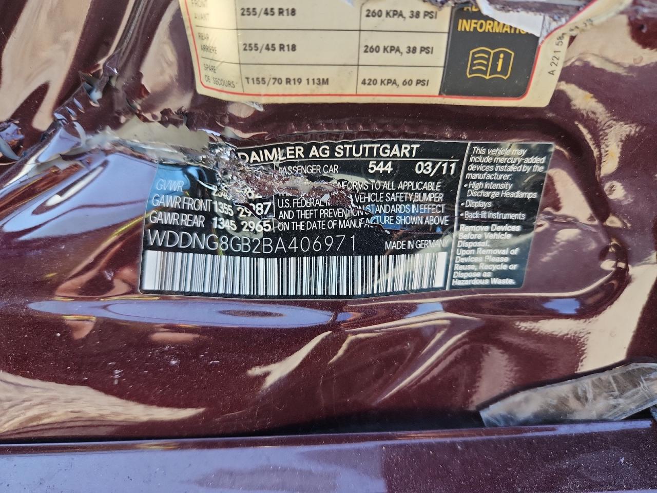 2011 Mercedes-Benz S 550 4Matic VIN: WDDNG8GB2BA406971 Lot: 72096905