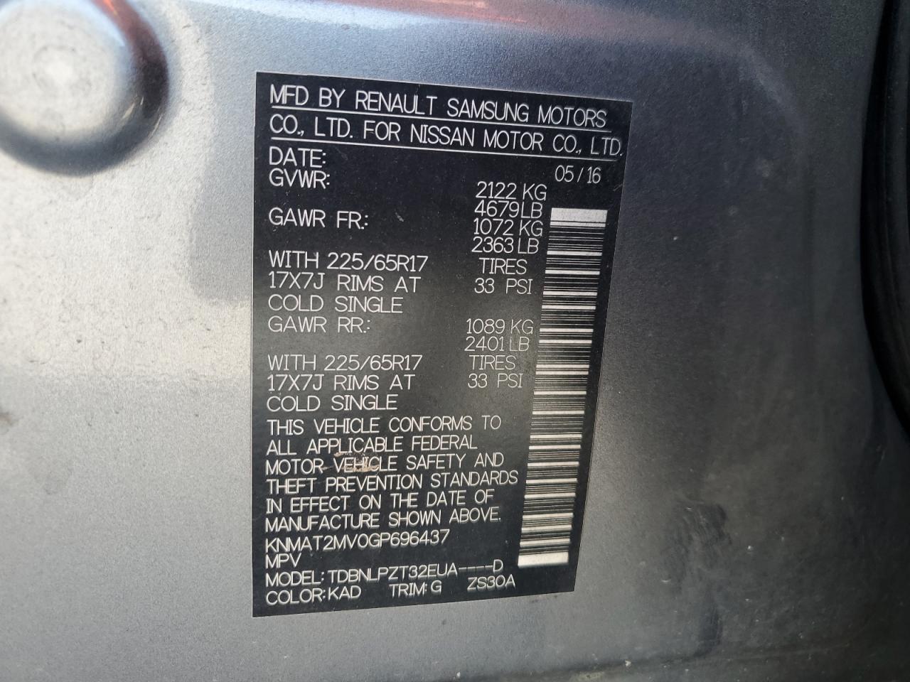 2016 Nissan Rogue S VIN: KNMAT2MV0GP696437 Lot: 71036895