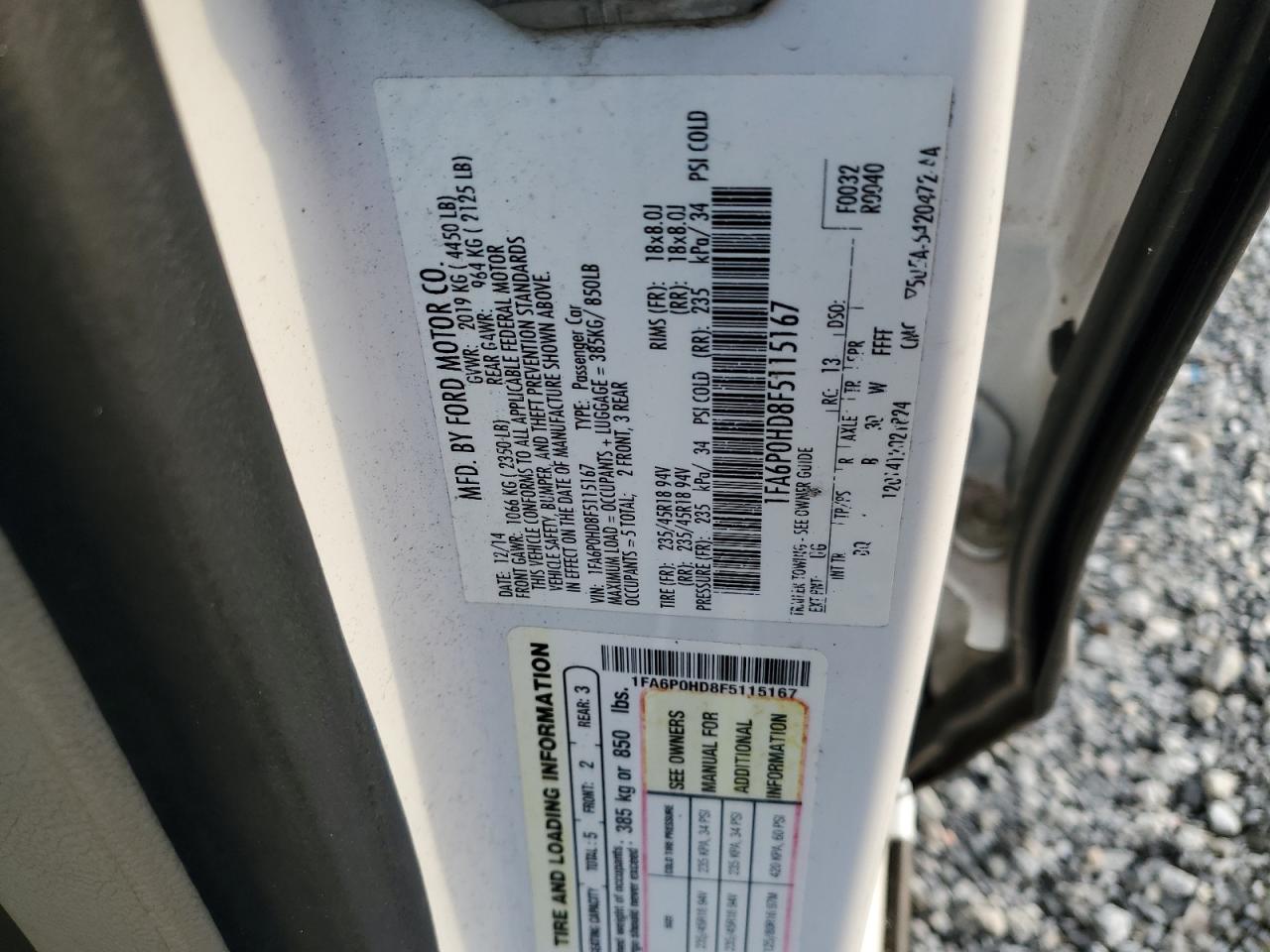 2015 Ford Fusion Se VIN: 1FA6P0HD8F5115167 Lot: 81872955