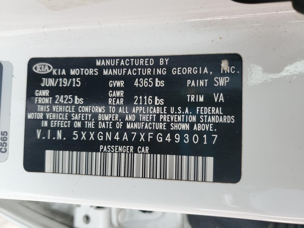 2015 Kia Optima Ex VIN: 5XXGN4A7XFG493017 Lot: 80846185