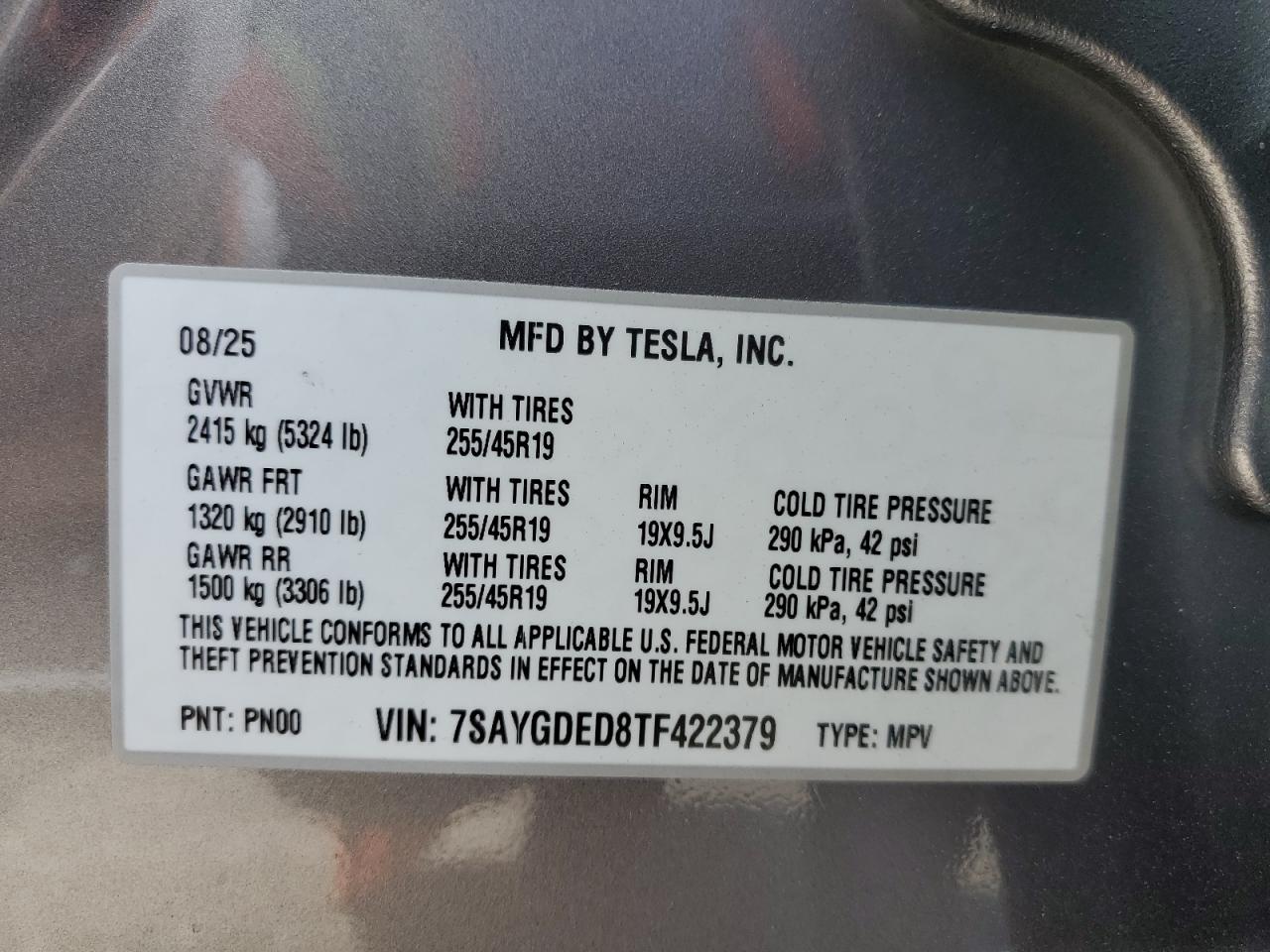 2026 Tesla Model Y VIN: 7SAYGDED8TF422379 Lot: 81797495
