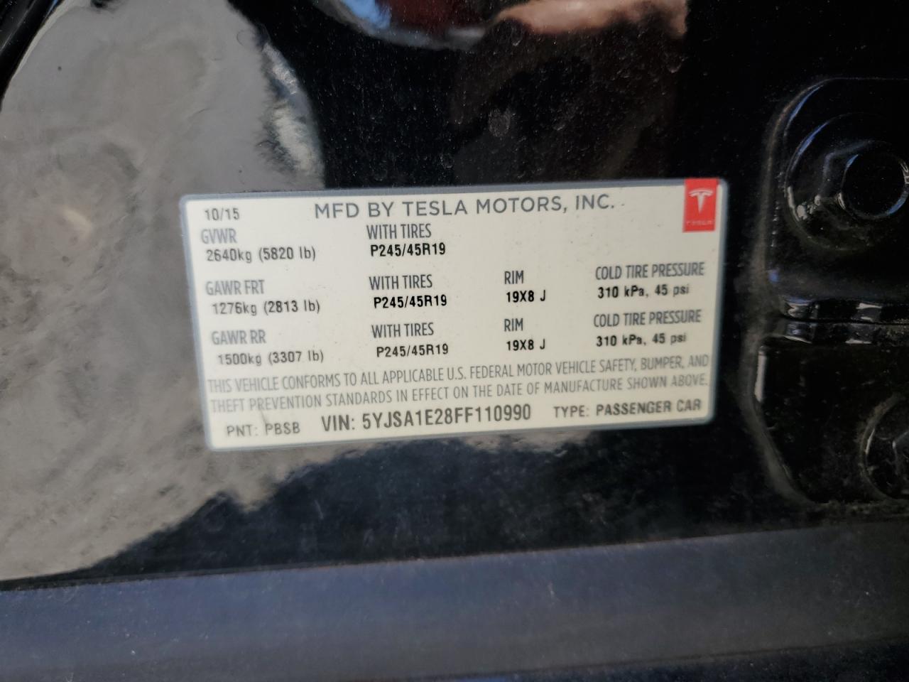 2015 Tesla Model S VIN: 5YJSA1E28FF110990 Lot: 71725155