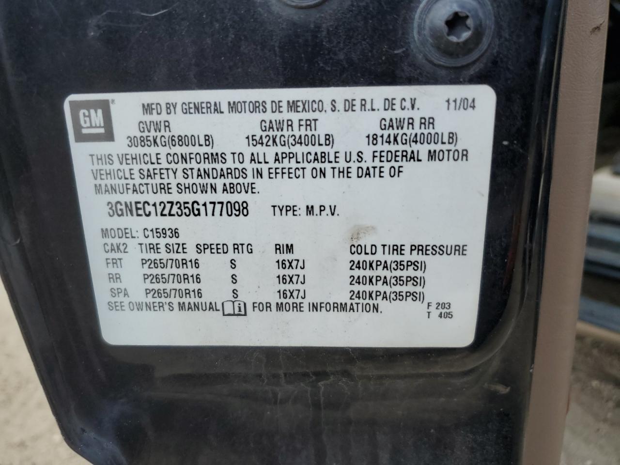 2005 Chevrolet Avalanche C1500 VIN: 3GNEC12Z35G177098 Lot: 72043675